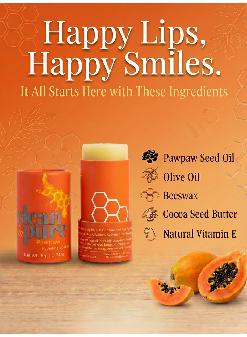 Clean & Pure Pawpaw Lip Balm – 100% Natural with Pawpaw & Olive Oil, Hydrates, Soothes & Repairs Dry Lips, 6g - Image 3