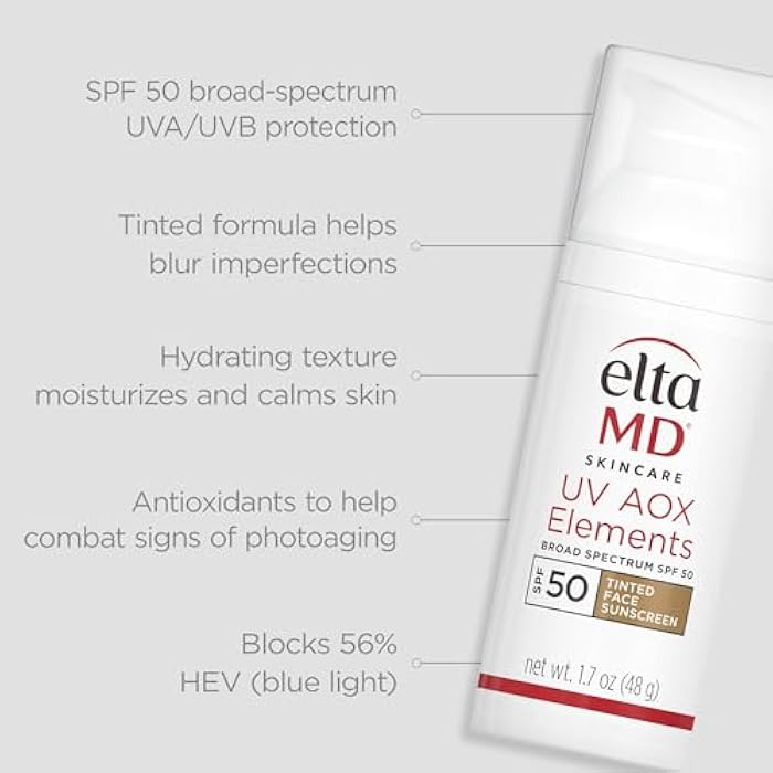 EltaMD UV AOX Elements Tinted Mineral Face Sunscreen Lotion, Tinted Moisturizer for Face SPF 50 with Antioxidants, For Dry Sensitive Skin 1.7 oz Pump - Image 2