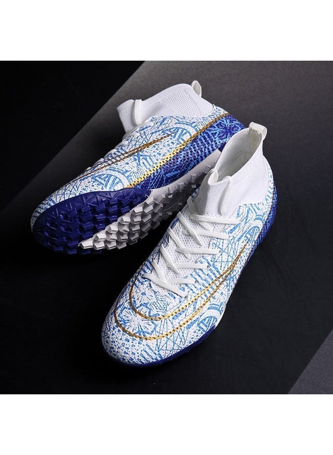 محجر حذاء كرة القدم للرجال والنساء (الجنسين) - للبالغين   حذاء كرة القدم - حذاء رياضي غير قابل للانزلاق للتدريب   حذاء رياضي كرة القدم كرة القدم للشباب والطلاب (أبيض أزرق) - Image 1