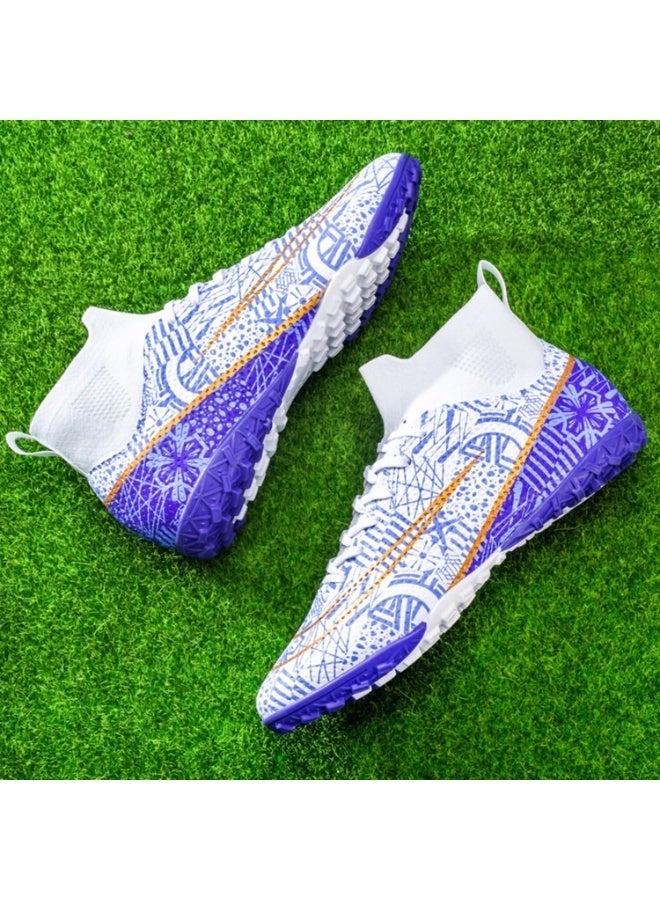 محجر حذاء كرة القدم للرجال والنساء (الجنسين) - للبالغين   حذاء كرة القدم - حذاء رياضي غير قابل للانزلاق للتدريب   حذاء رياضي كرة القدم كرة القدم للشباب والطلاب (أبيض أزرق) - Image 5