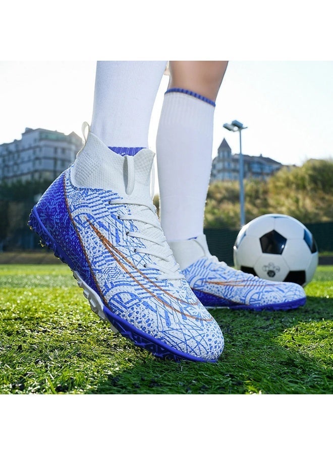محجر حذاء كرة القدم للرجال والنساء (الجنسين) - للبالغين   حذاء كرة القدم - حذاء رياضي غير قابل للانزلاق للتدريب   حذاء رياضي كرة القدم كرة القدم للشباب والطلاب (أبيض أزرق) - Image 2