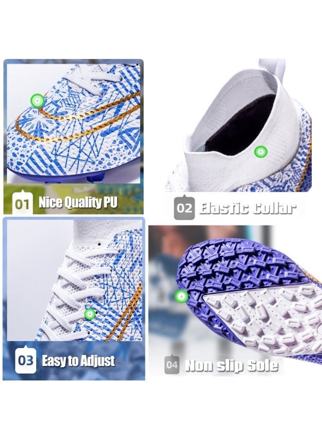 محجر حذاء كرة القدم للرجال والنساء (الجنسين) - للبالغين   حذاء كرة القدم - حذاء رياضي غير قابل للانزلاق للتدريب   حذاء رياضي كرة القدم كرة القدم للشباب والطلاب (أبيض أزرق) - Image 3