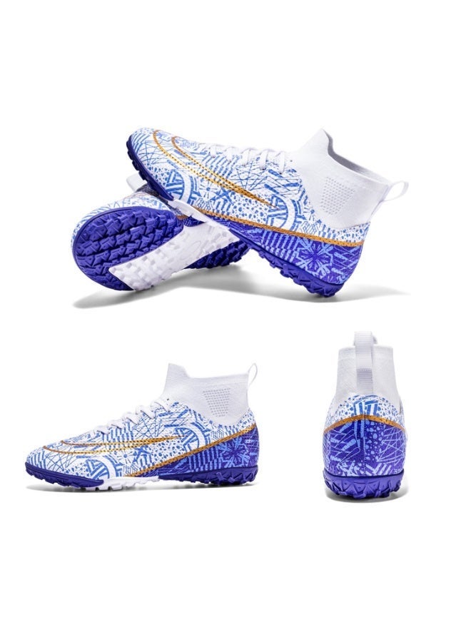 محجر حذاء كرة القدم للرجال والنساء (الجنسين) - للبالغين   حذاء كرة القدم - حذاء رياضي غير قابل للانزلاق للتدريب   حذاء رياضي كرة القدم كرة القدم للشباب والطلاب (أبيض أزرق) - Image 4