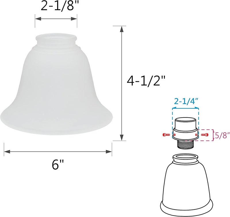 Aspen Creative 23023-4A Transitional Frosted Bell Shape Ceiling Fan Glass Shade.2-1/8"Fitter.Size:6"D x 4-1/2"H.4Pcs/Pack - Image 4