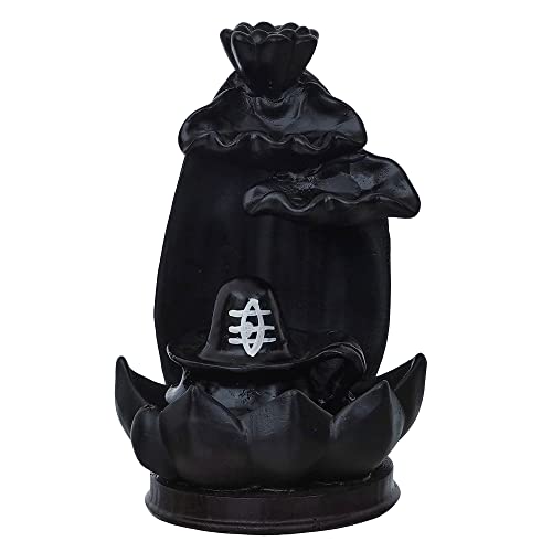 Webelkart Polyresin Shivling Backflow Smoke Incense Holder/Smoke Fountain for Home with Free10 Scented Incense Cones| Shiva Smoke Fountain (Black,7 Inches)(Conical) - Image 2