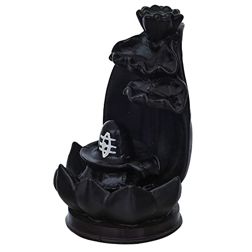 Webelkart Polyresin Shivling Backflow Smoke Incense Holder/Smoke Fountain for Home with Free10 Scented Incense Cones| Shiva Smoke Fountain (Black,7 Inches)(Conical) - Image 3