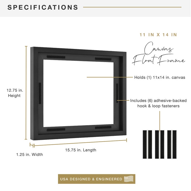 MCS Canvas Float Frames 11x14 Frame, Black Frame for Finished Canvases, Vertical & Horizontal Wall Hanging Large Frame with Adhesive for Canvas Paintings (1-Pack) - Image 3