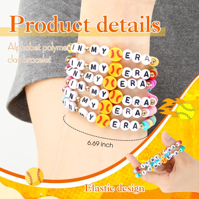 Quelay 24 Pcs Valentines Appreciation Bracelets Gift Bulk for Team Sports Dance Clay Beaded Stretchy Era Bracelets Party Gifts Volleyball Basketball Tennis Football Softball Favor(Softball) - Image 2