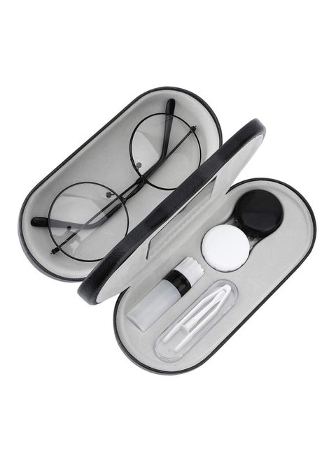 Double Eyeglass Case, KASTWAVE Contact Lens Case with Mirror Tweezers Remover, 2 in 1 Double Sided Portable Contact Lens Box Holder Container Soak Storage Kit Sunglasses Pouch for Men & Women