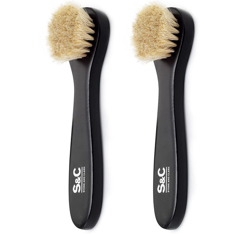 Stone and Clark Premium Shoe Polish Brush Set  Horse Hair Brushes Shoe Polish Applicator for Leather Footwear  Shoe Brushes for Cream  Polish  Made of White Horse Hair  Lotus Wood Handle 