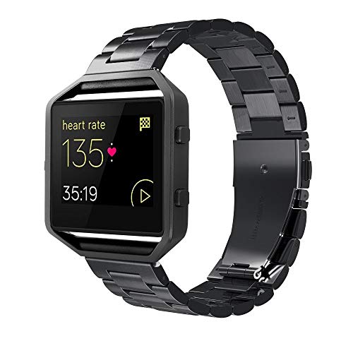 Simpeak Women Men Stainless Steel Metal Band Strap with Stailess Steel Frame Compatible with Fitbit Blaze, Match Link Removal Tool, Black - Image 2
