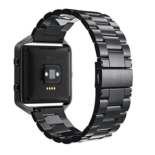 Simpeak Women Men Stainless Steel Metal Band Strap with Stailess Steel Frame Compatible with Fitbit Blaze, Match Link Removal Tool, Black - Image 3