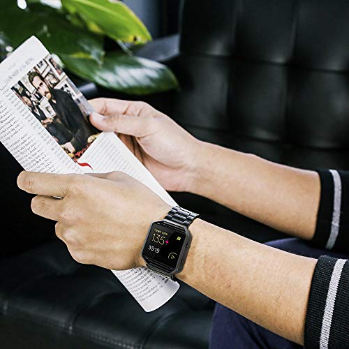 Simpeak Women Men Stainless Steel Metal Band Strap with Stailess Steel Frame Compatible with Fitbit Blaze, Match Link Removal Tool, Black - Image 5