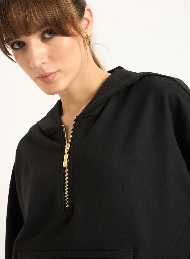 Femmella  Black Half Zip Up Terry Hoodie for Women | Best Price UAE