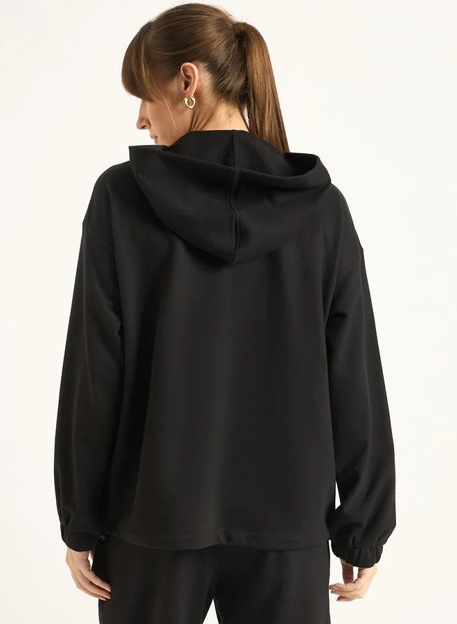 Femmella  Black Half Zip Up Terry Hoodie for Women | Best Price UAE