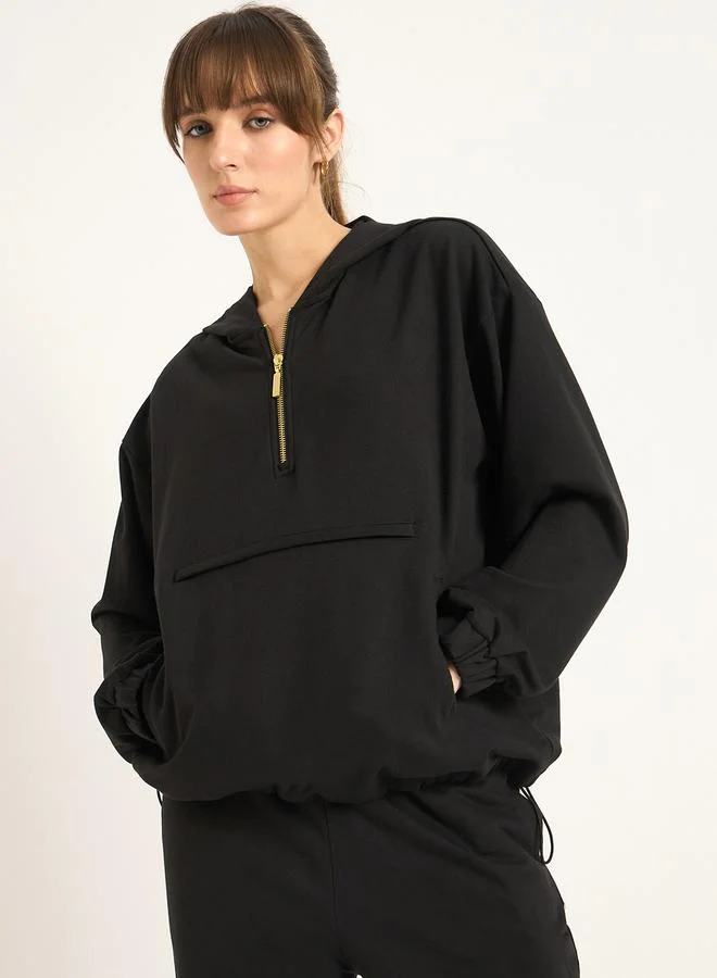 فيميلا هودي تيري أسود بسحاب نصفي