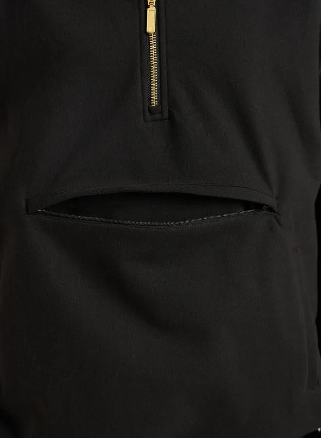 Femmella  Black Half Zip Up Terry Hoodie for Women | Best Price UAE