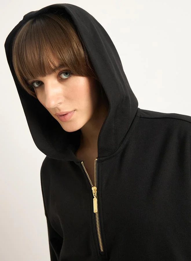 Femmella  Black Half Zip Up Terry Hoodie for Women | Best Price UAE