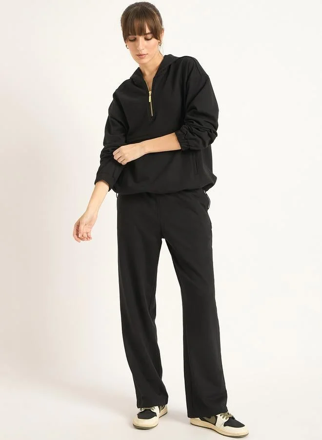 Femmella  Black Half Zip Up Terry Hoodie for Women | Best Price UAE