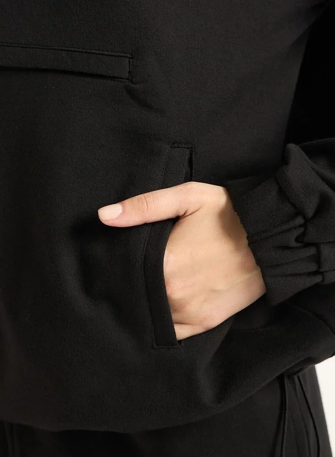 Femmella  Black Half Zip Up Terry Hoodie for Women | Best Price UAE