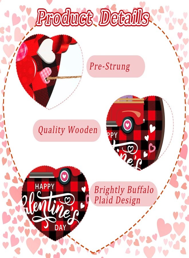 جلينمال قطعتان من لافتات عيد الحب الخشبية، لافتة عيد حب سعيد، ديكور شاحنة عيد الحب، علاقة باب على شكل قلب، ديكور حائط خشبي بنقشة مربعات الجاموس للباب الأمامي الخارجي - Image 4
