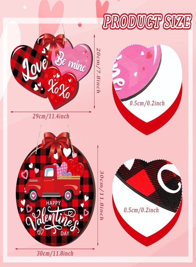 جلينمال قطعتان من لافتات عيد الحب الخشبية، لافتة عيد حب سعيد، ديكور شاحنة عيد الحب، علاقة باب على شكل قلب، ديكور حائط خشبي بنقشة مربعات الجاموس للباب الأمامي الخارجي - Image 2