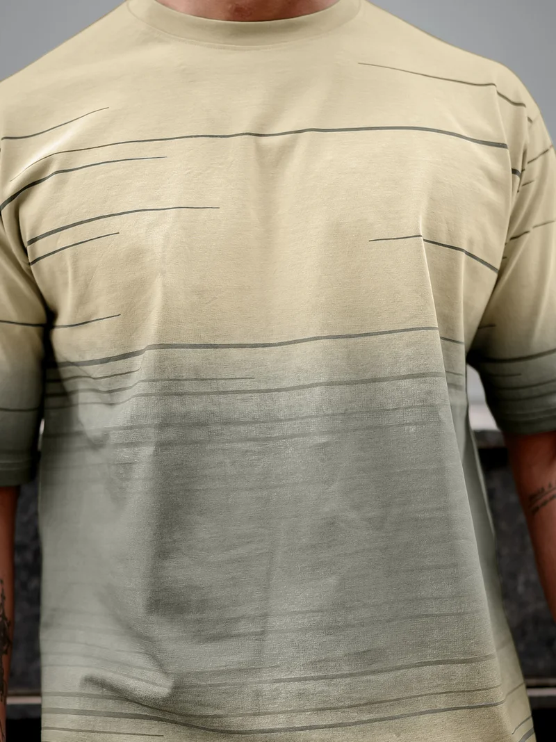 Maniac  Maniac Mens Spray Print Round Neck 3/4th Sleeve Butterscotch Cotton Oversized T-Shirt for Men | Best Price UAE