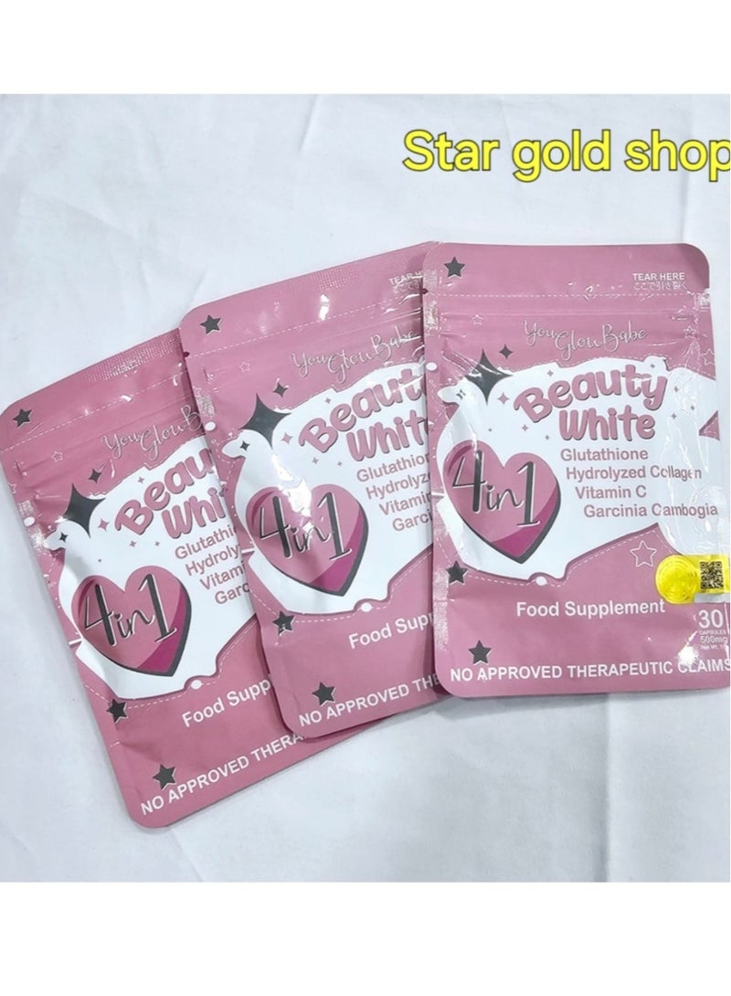 Glow U Glow Beauty Glutathione White 4 in 1, 500mg (Pack of 3) 