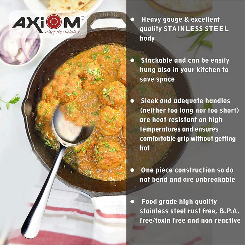 Axiom AXIOM Stainless Steel Serving Tools 4 Piece Heavy Gauge NonStick Set Of 1 Soup Ladle Karchi 2 Solid Spoon Chamcha And 1 Rice Spoon For Serving SoupCurryDalRicePasta 23 Centimeters - Image 5