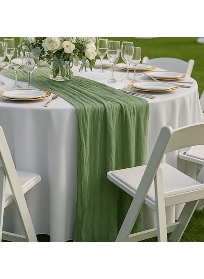 RATSAW 90 x 400 cm Cheesecloth Table Runner Rustic Boho Cheese Cloth Table Runner for Wedding Baby Shower Bridal Shower Sheer Gauze Centerpiece Spring Home Decorations Green - Image 1