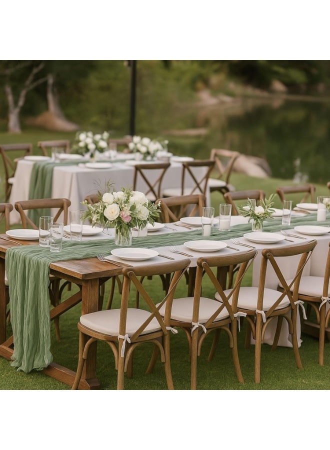 RATSAW 90 x 400 cm Cheesecloth Table Runner Rustic Boho Cheese Cloth Table Runner for Wedding Baby Shower Bridal Shower Sheer Gauze Centerpiece Spring Home Decorations Green - Image 5
