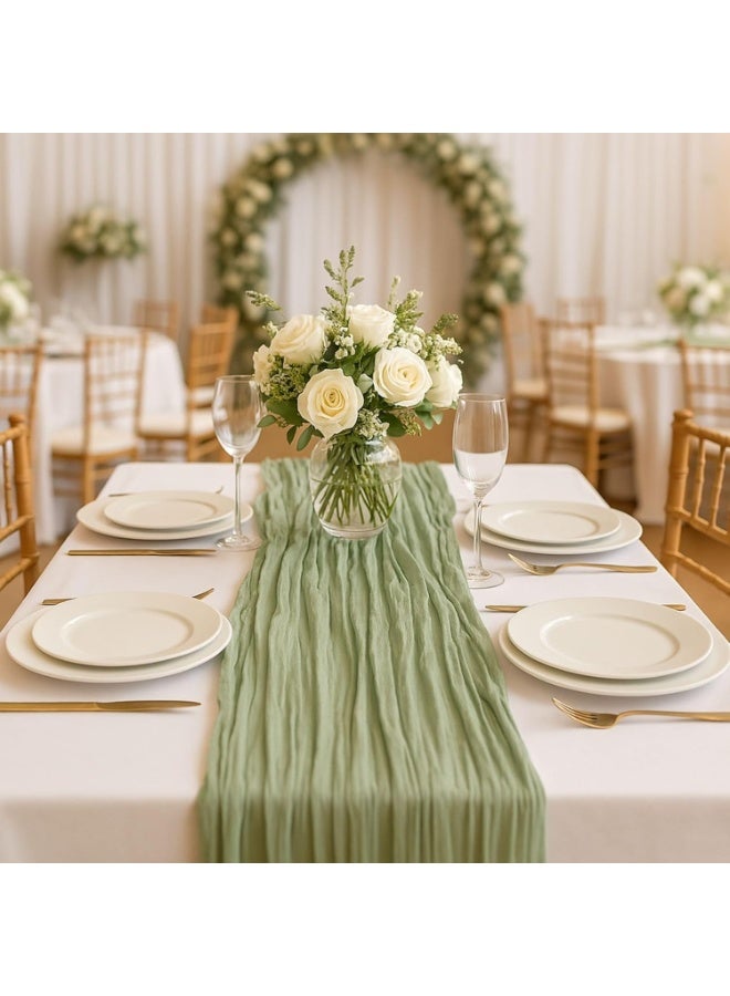 RATSAW 90 x 400 cm Cheesecloth Table Runner Rustic Boho Cheese Cloth Table Runner for Wedding Baby Shower Bridal Shower Sheer Gauze Centerpiece Spring Home Decorations Green - Image 3