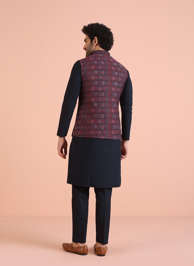 KISAH طقم كورتا جاكيت بنطلون كيساه للرجال بنقوش عرقية منسوجة بتصميم عادي - Image 5