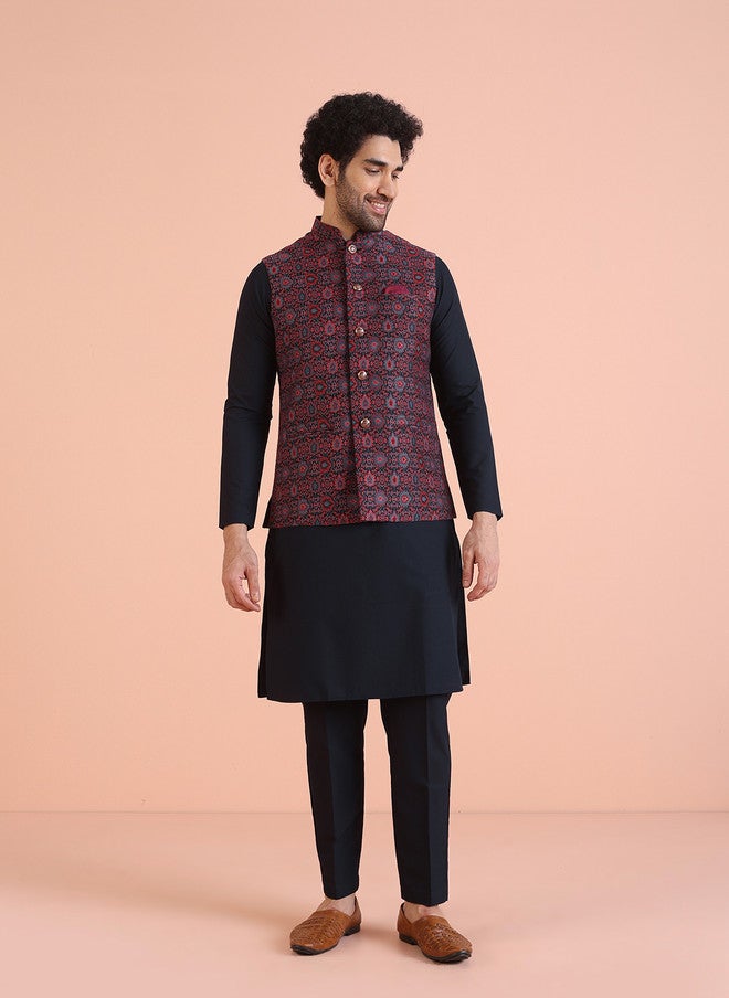 KISAH طقم كورتا جاكيت بنطلون كيساه للرجال بنقوش عرقية منسوجة بتصميم عادي - Image 2