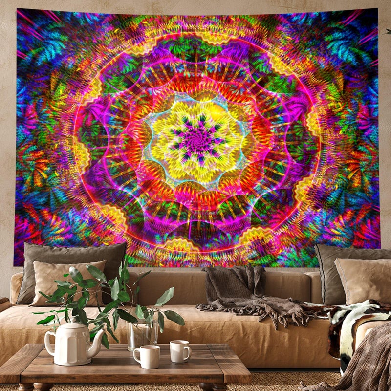 PSYHILAR Blacklight Mandala Tapestry for Bedroom, Psychedelic Black Light Posters for Adults and Teens, Colorful UV Reactive Aesthetic Bohemian Art Wall Hanging Decor (60 x 50 Inches) - Image 5