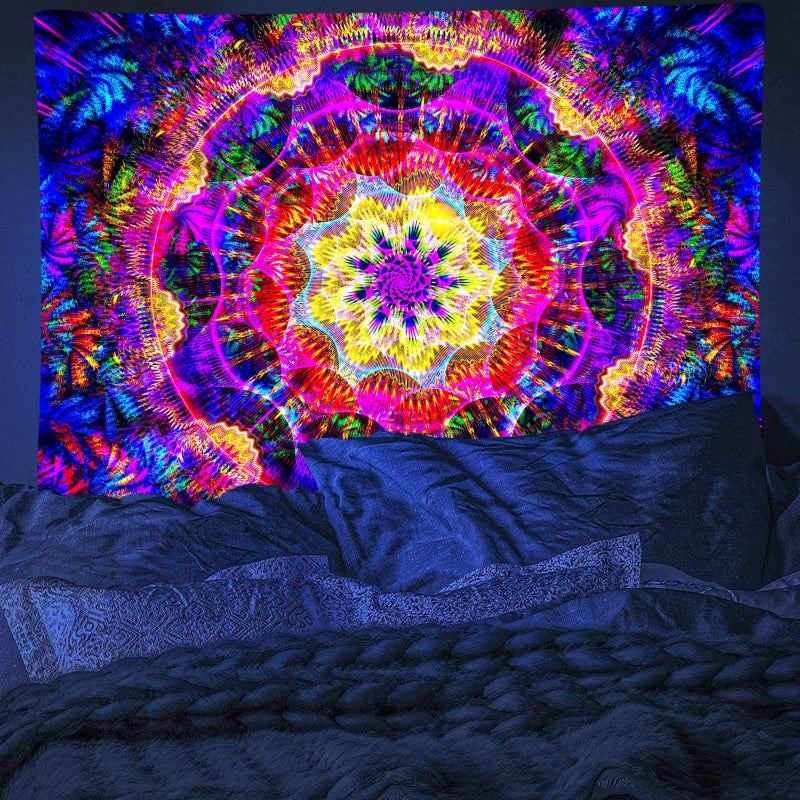 PSYHILAR Blacklight Mandala Tapestry for Bedroom, Psychedelic Black Light Posters for Adults and Teens, Colorful UV Reactive Aesthetic Bohemian Art Wall Hanging Decor (60 x 50 Inches) - Image 4