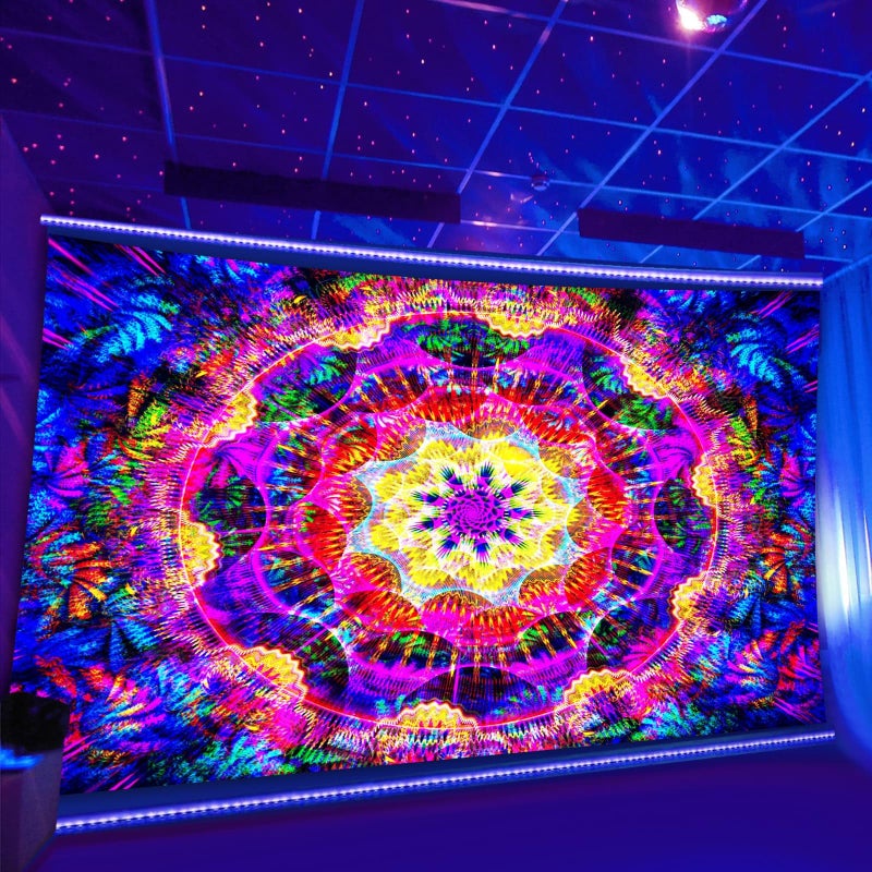 PSYHILAR Blacklight Mandala Tapestry for Bedroom, Psychedelic Black Light Posters for Adults and Teens, Colorful UV Reactive Aesthetic Bohemian Art Wall Hanging Decor (60 x 50 Inches) - Image 3