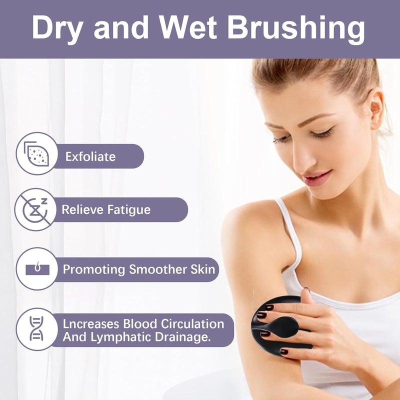 VANZAVANZU Dry Brushing Body Exfoliating Brush AntiSlip Body Scrubber for Shower Natural Boar Bristles Bath Brush for Deep Cleansing Softening Skin Improve Circulation BlackBoar Bristles - Image 2