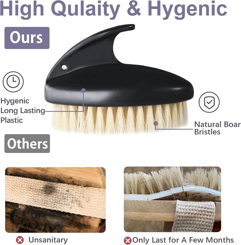 VANZAVANZU Dry Brushing Body Exfoliating Brush AntiSlip Body Scrubber for Shower Natural Boar Bristles Bath Brush for Deep Cleansing Softening Skin Improve Circulation BlackBoar Bristles - Image 3