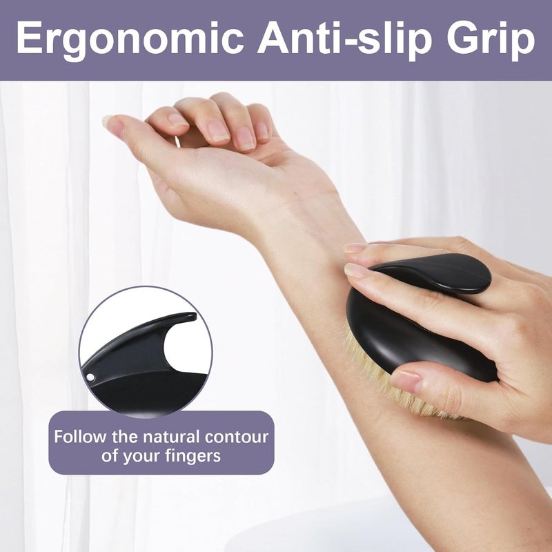 VANZAVANZU Dry Brushing Body Exfoliating Brush AntiSlip Body Scrubber for Shower Natural Boar Bristles Bath Brush for Deep Cleansing Softening Skin Improve Circulation BlackBoar Bristles - Image 4