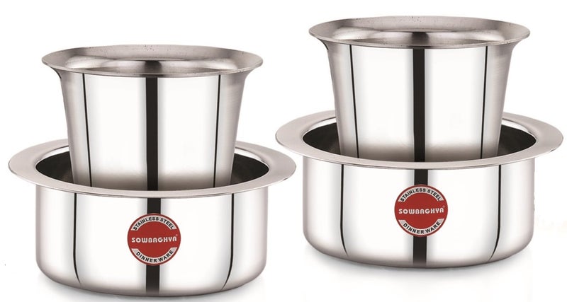 SOWBAGHYA Stainless Steel Dabara Set | 4 Pieces | 2 Dabaras & 2 Tumblers | 150ml Each | Traditional South Indian Coffee & Tea Serving Set | Degree Coffee Tumbler | Dishwasher Safe - Image 1
