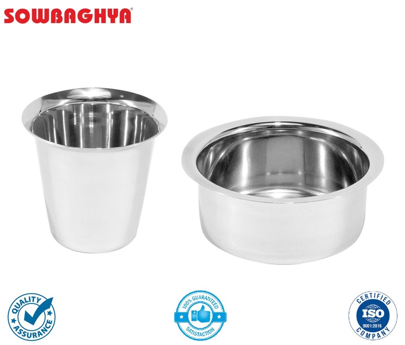 SOWBAGHYA Stainless Steel Dabara Set | 4 Pieces | 2 Dabaras & 2 Tumblers | 150ml Each | Traditional South Indian Coffee & Tea Serving Set | Degree Coffee Tumbler | Dishwasher Safe - Image 3