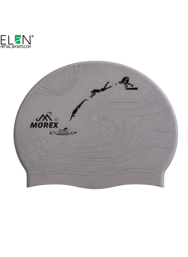 ELAN Morex Multi-Colour Silicone Swim Cap - Model 1112B Grey Pattern - Premium High-Elasticity Waterproof Swimming Cap for Adults & Teens, Stylish Marble Design for Swimming - Image 1