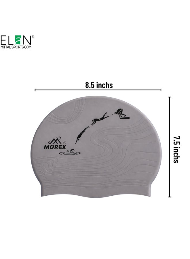 ELAN Morex Multi-Colour Silicone Swim Cap - Model 1112B Grey Pattern - Premium High-Elasticity Waterproof Swimming Cap for Adults & Teens, Stylish Marble Design for Swimming - Image 5