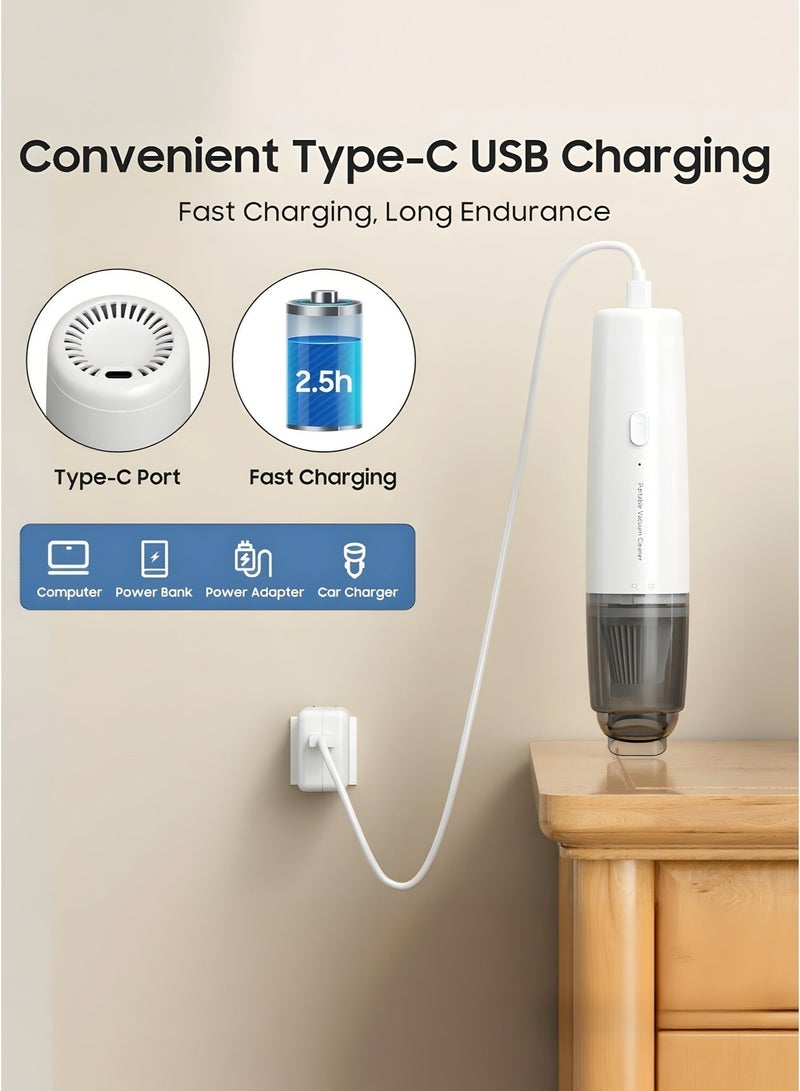 مكنسة كهربائية يدوية صغيرة لاسلكية، مكنسة كهربائية محمولة قابلة لإعادة الشحن للسيارة والمكتب مزودة بفلتر HEPA، تصميم خفيف الوزن وصغير الحجم للمنزل والمكتب والسيارة - Image 5