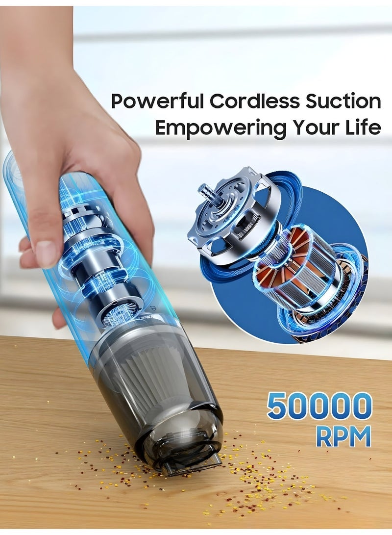 مكنسة كهربائية يدوية صغيرة لاسلكية، مكنسة كهربائية محمولة قابلة لإعادة الشحن للسيارة والمكتب مزودة بفلتر HEPA، تصميم خفيف الوزن وصغير الحجم للمنزل والمكتب والسيارة - Image 3