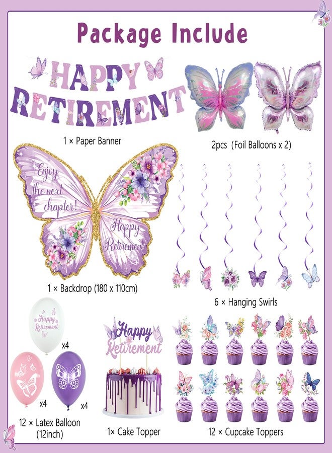 Roetyce Butterfly Happy Retirement Banner Decorations - Image 2