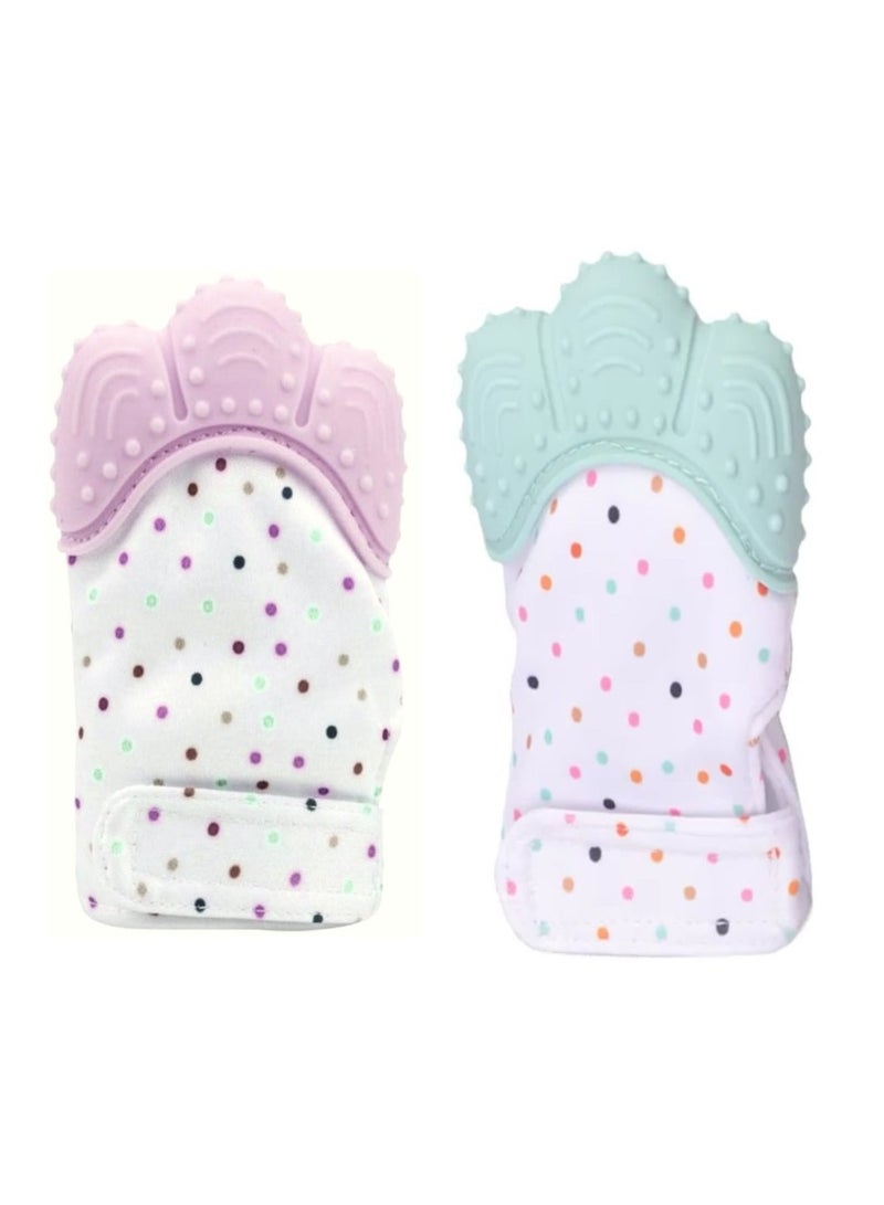 Pikkaboo Organic 2in1 BPA Free nonslip baby mitten teether & pacifier - Pink&Mint  - Image 1