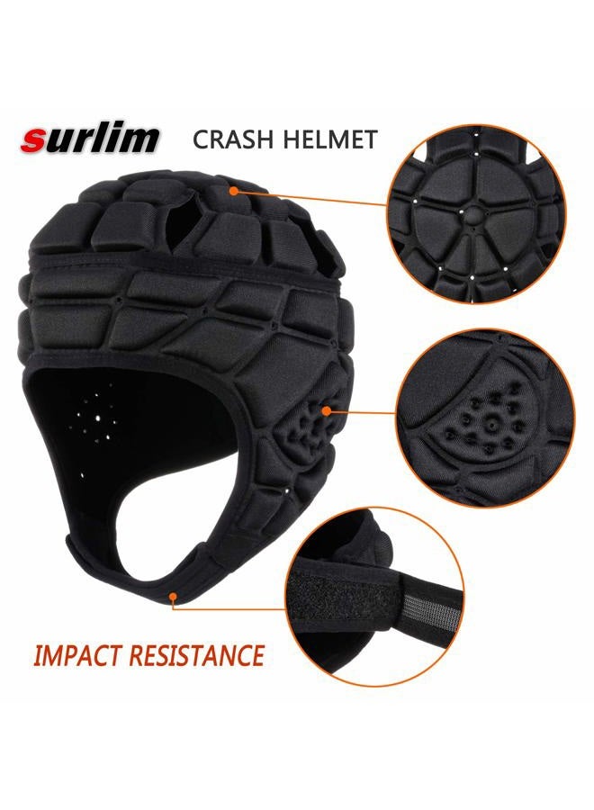 Surlim Rugby Helmet Headguard Headgear for Soccer Scrum Cap Soft Protective Helmet for Kids Youth Black Small - Image 3