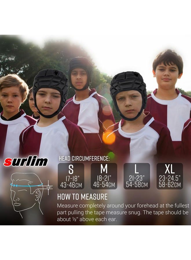 Surlim Rugby Helmet Headguard Headgear for Soccer Scrum Cap Soft Protective Helmet for Kids Youth Black Small - Image 2